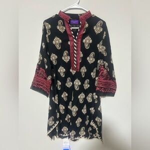 Sana Safinaz  Black and Cream dress Tunic with Red Accents 0180